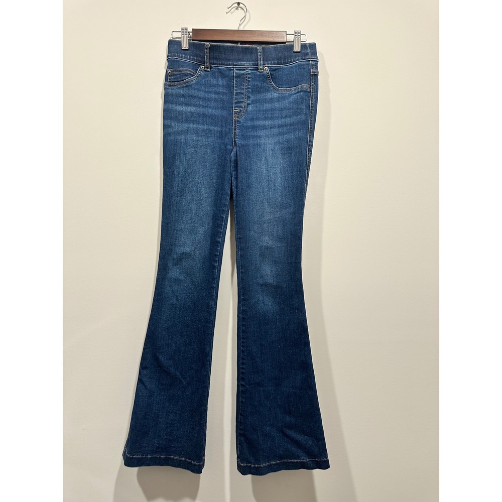 Spanx Flare Jeans Dark Wash Blue Pull On Stretch Denim Petite Small 20327Q